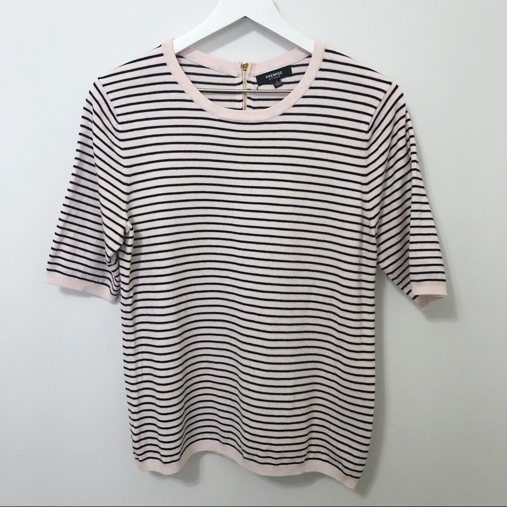 Premise Studio Striped Exposed Zipper Knit Top - Picture 3 of 8